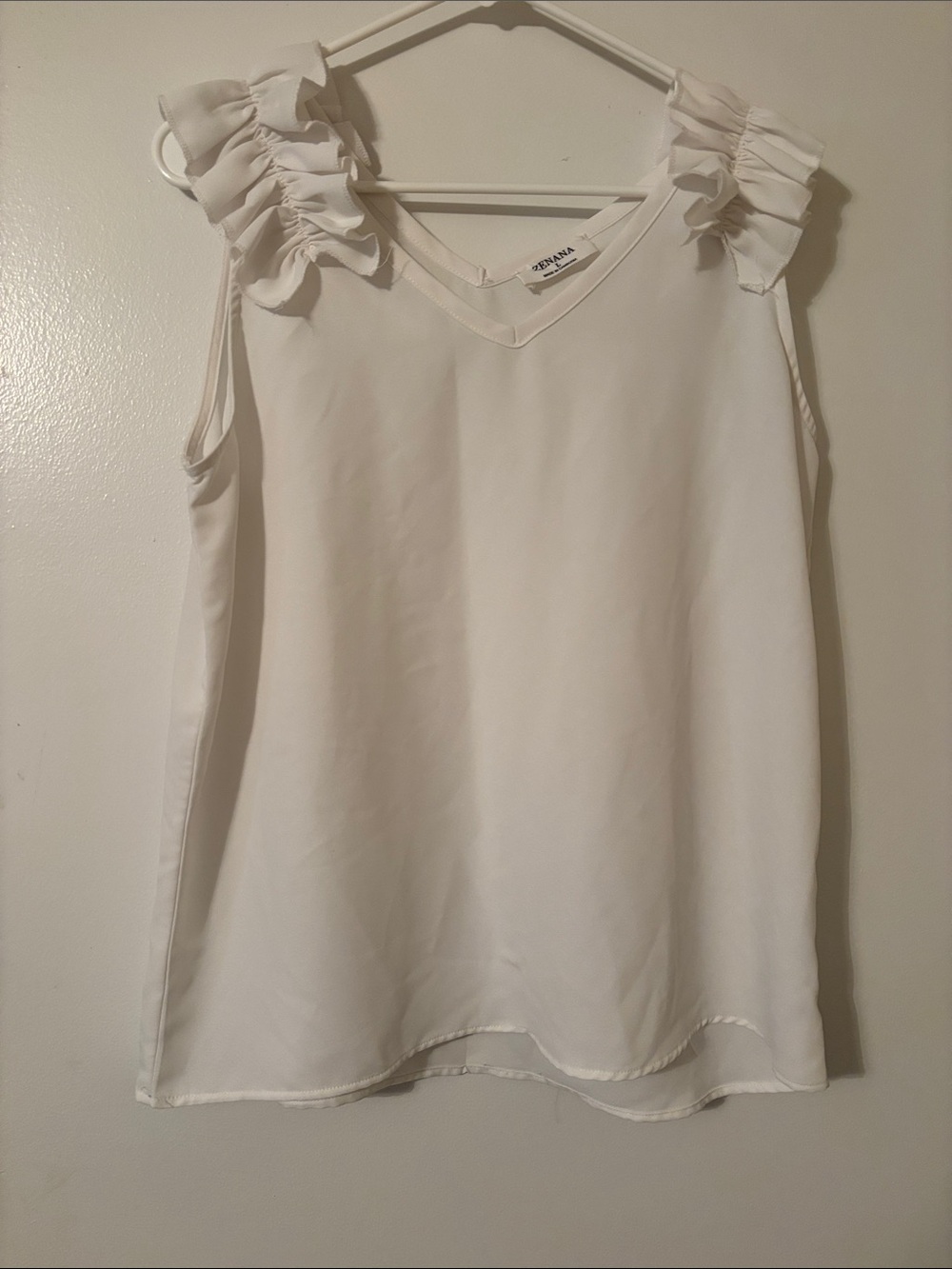 Ruffled Shoulder V-Neck Camisole in White
